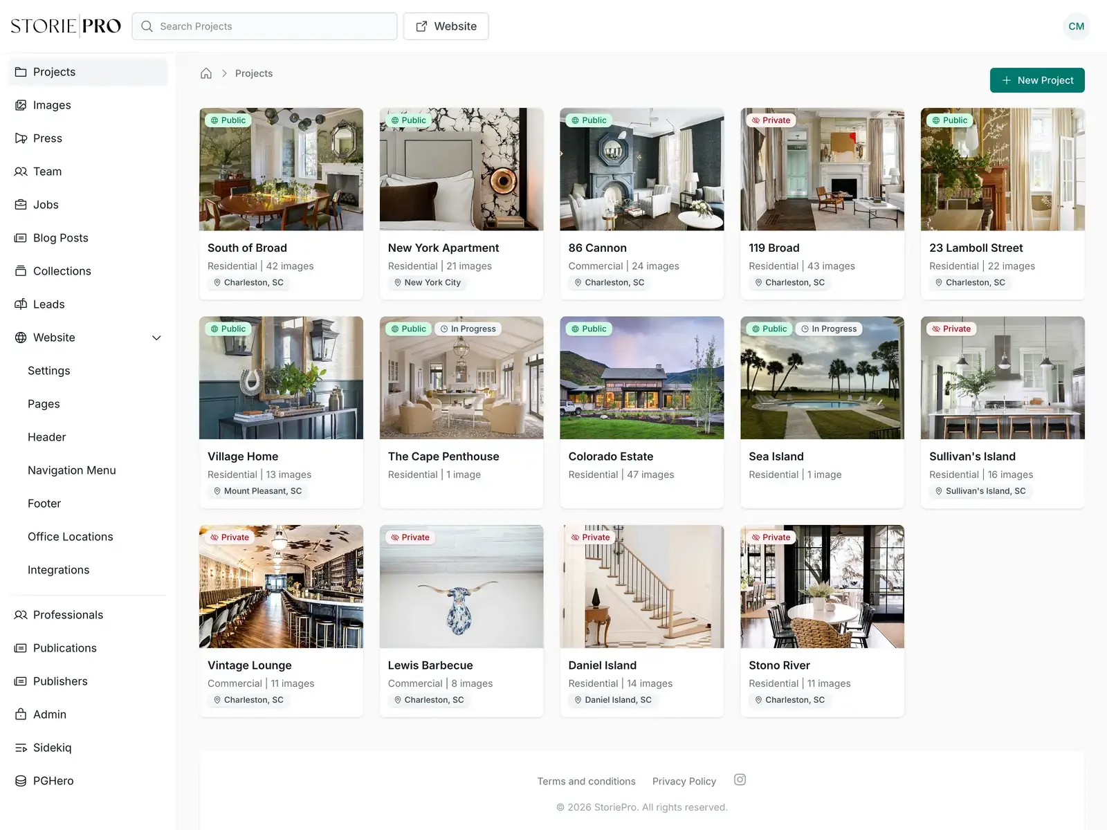 StoriePro admin dashboard - easily manage your interior design portfolio